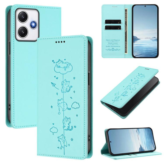 Funda para teléfono de cuero vegano magnética RFID con estampado de lindos gatos, For Redmi Note 14 5G / Xiaomi Poco M7 Pro 5G, For Redmi K70 Ultra, For Redmi A3 / A3x / Xiaomi Poco C61, For Redmi 13C 4G / 5G / Poco C65, For Redmi Note 13 4G           ...