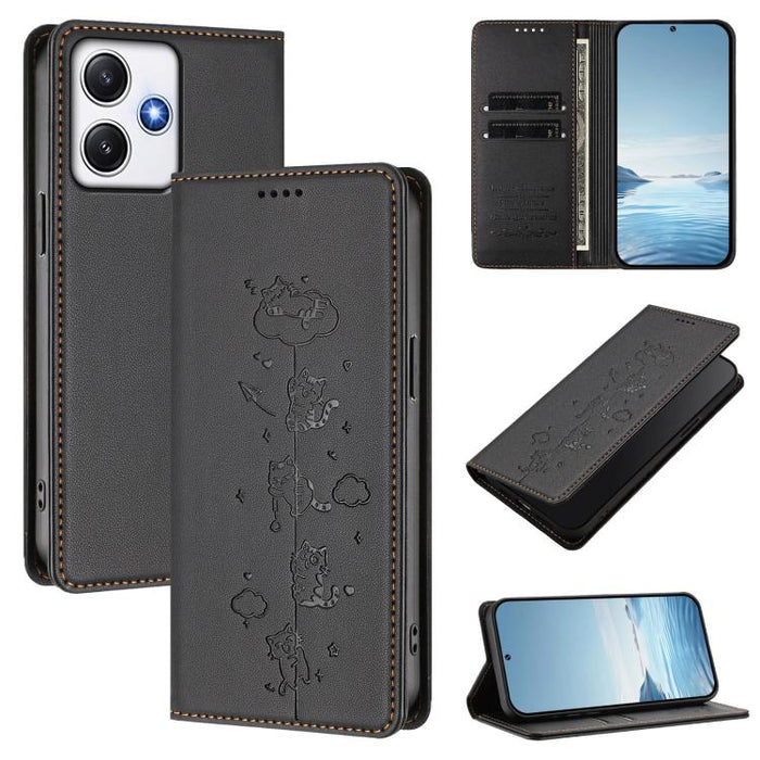 Funda para teléfono de cuero vegano magnética RFID con estampado de lindos gatos, For Redmi Note 14 5G / Xiaomi Poco M7 Pro 5G, For Redmi K70 Ultra, For Redmi A3 / A3x / Xiaomi Poco C61, For Redmi 13C 4G / 5G / Poco C65, For Redmi Note 13 4G           ...
