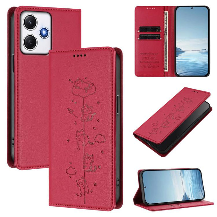 Funda para teléfono de cuero vegano magnética RFID con estampado de lindos gatos, For Redmi Note 14 5G / Xiaomi Poco M7 Pro 5G, For Redmi K70 Ultra, For Redmi A3 / A3x / Xiaomi Poco C61, For Redmi 13C 4G / 5G / Poco C65, For Redmi Note 13 4G           ...
