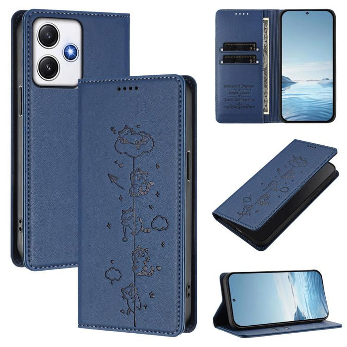 Funda para teléfono de cuero vegano magnética RFID con estampado de lindos gatos, For Redmi Note 14 5G / Xiaomi Poco M7 Pro 5G, For Redmi K70 Ultra, For Redmi A3 / A3x / Xiaomi Poco C61, For Redmi 13C 4G / 5G / Poco C65, For Redmi Note 13 4G           ...