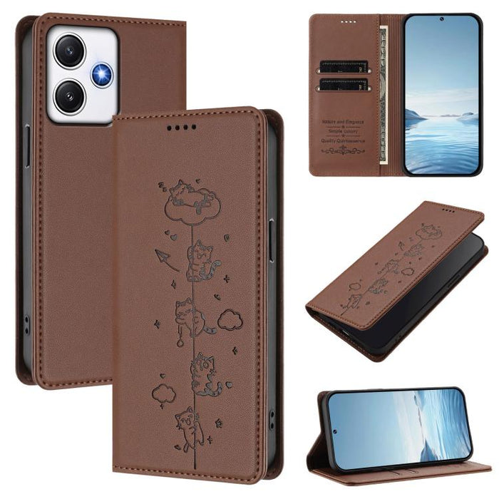 Funda para teléfono de cuero vegano magnética RFID con estampado de lindos gatos, For Redmi Note 14 5G / Xiaomi Poco M7 Pro 5G, For Redmi K70 Ultra, For Redmi A3 / A3x / Xiaomi Poco C61, For Redmi 13C 4G / 5G / Poco C65, For Redmi Note 13 4G           ...