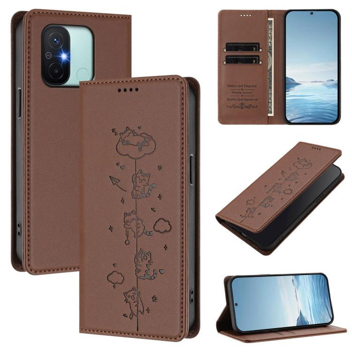 Funda para teléfono de cuero vegano magnética RFID con estampado de lindos gatos, For Redmi K60 / K60 Pro / Xiaomi Poco F5 Pro, For Redmi Note 12S / Note 11 4G, For Redmi A2+ / Redmi A1+ / Poco C50, For Redmi Note 12 Pro 4G / Note 11 Pro 4G / 5G       ...