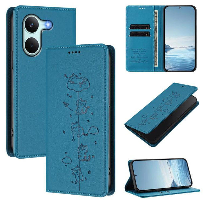 Funda para teléfono de cuero vegano magnética RFID con estampado de lindos gatos, For Redmi K90 Max 5G, For Redmi A7 Pro 4G / 5G 171mm / Poco C85x 5G, For Redmi 15a 5G, For Redmi Turbo 5 Max 5G / Poco X8 Pro Max 5G, For Redmi Turbo 5 5G / Poco X8 Pro 5...