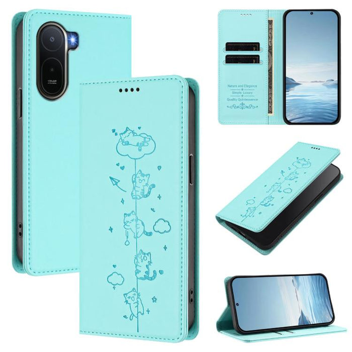 Funda para teléfono de cuero vegano magnética RFID con estampado de lindos gatos, For Redmi K90 Max 5G, For Redmi A7 Pro 4G / 5G 171mm / Poco C85x 5G, For Redmi 15a 5G, For Redmi Turbo 5 Max 5G / Poco X8 Pro Max 5G, For Redmi Turbo 5 5G / Poco X8 Pro 5...