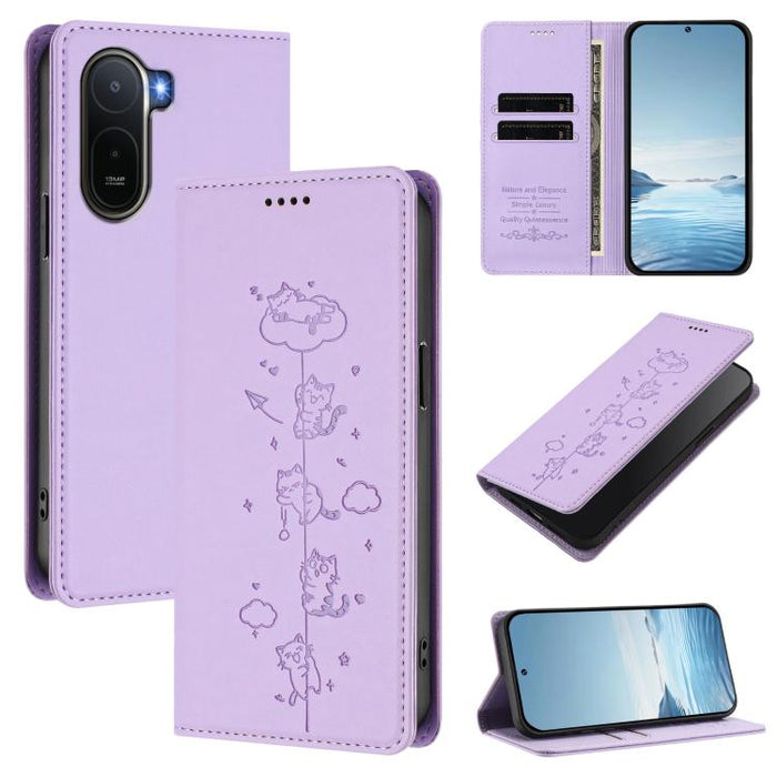 Funda para teléfono de cuero vegano magnética RFID con estampado de lindos gatos, For Redmi K90 Max 5G, For Redmi A7 Pro 4G / 5G 171mm / Poco C85x 5G, For Redmi 15a 5G, For Redmi Turbo 5 Max 5G / Poco X8 Pro Max 5G, For Redmi Turbo 5 5G / Poco X8 Pro 5...