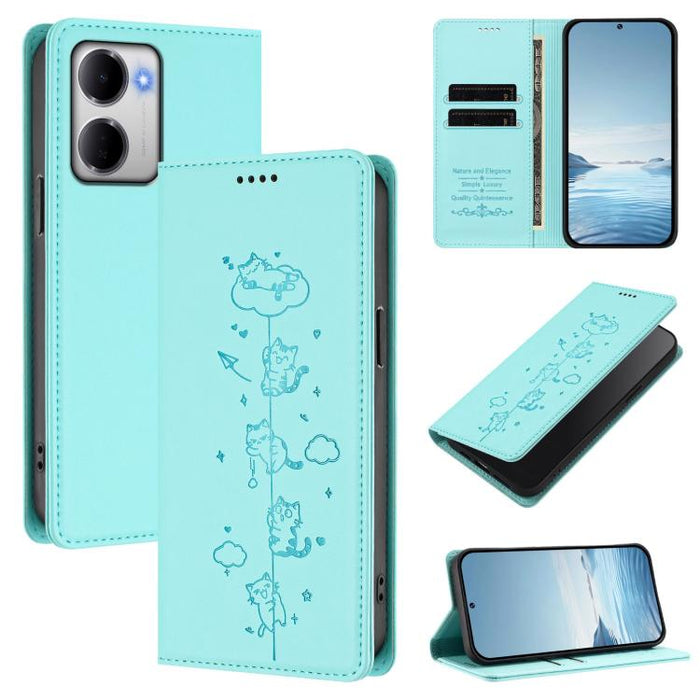 Funda para teléfono de cuero vegano magnética RFID con estampado de lindos gatos, For Redmi K90 Max 5G, For Redmi A7 Pro 4G / 5G 171mm / Poco C85x 5G, For Redmi 15a 5G, For Redmi Turbo 5 Max 5G / Poco X8 Pro Max 5G, For Redmi Turbo 5 5G / Poco X8 Pro 5...