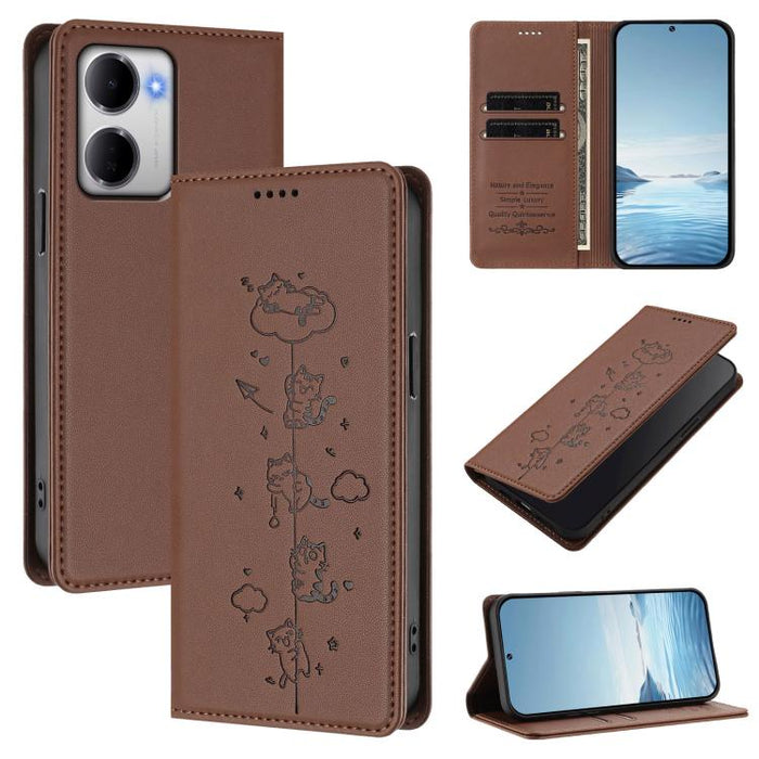 Funda para teléfono de cuero vegano magnética RFID con estampado de lindos gatos, For Redmi K90 Max 5G, For Redmi A7 Pro 4G / 5G 171mm / Poco C85x 5G, For Redmi 15a 5G, For Redmi Turbo 5 Max 5G / Poco X8 Pro Max 5G, For Redmi Turbo 5 5G / Poco X8 Pro 5...