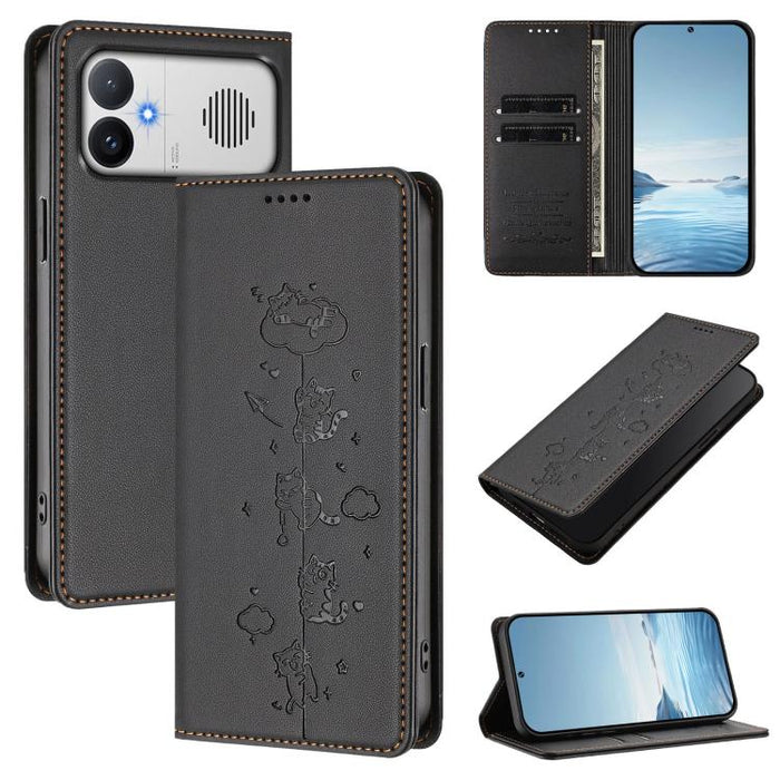 Funda para teléfono de cuero vegano magnética RFID con estampado de lindos gatos, For Redmi K90 Max 5G, For Redmi A7 Pro 4G / 5G 171mm / Poco C85x 5G, For Redmi 15a 5G, For Redmi Turbo 5 Max 5G / Poco X8 Pro Max 5G, For Redmi Turbo 5 5G / Poco X8 Pro 5...