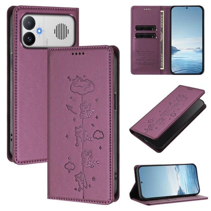 Funda para teléfono de cuero vegano magnética RFID con estampado de lindos gatos, For Redmi K90 Max 5G, For Redmi A7 Pro 4G / 5G 171mm / Poco C85x 5G, For Redmi 15a 5G, For Redmi Turbo 5 Max 5G / Poco X8 Pro Max 5G, For Redmi Turbo 5 5G / Poco X8 Pro 5...