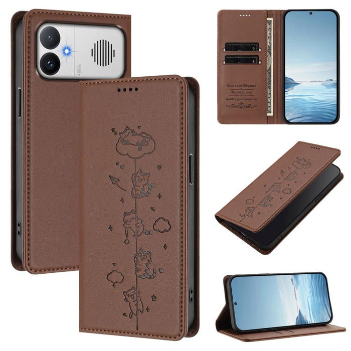 Funda para teléfono de cuero vegano magnética RFID con estampado de lindos gatos, For Redmi K90 Max 5G, For Redmi A7 Pro 4G / 5G 171mm / Poco C85x 5G, For Redmi 15a 5G, For Redmi Turbo 5 Max 5G / Poco X8 Pro Max 5G, For Redmi Turbo 5 5G / Poco X8 Pro 5...