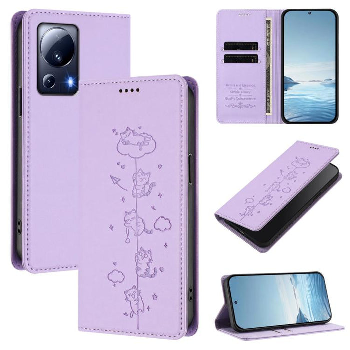 Funda para teléfono de cuero vegano magnética RFID con estampado de lindos gatos, For Xiaomi 13 Ultra, For Xiaomi Civi 3, For Xiaomi 13 Lite / Civi 2