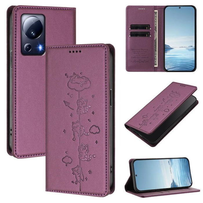 Funda para teléfono de cuero vegano magnética RFID con estampado de lindos gatos, For Xiaomi 13 Ultra, For Xiaomi Civi 3, For Xiaomi 13 Lite / Civi 2