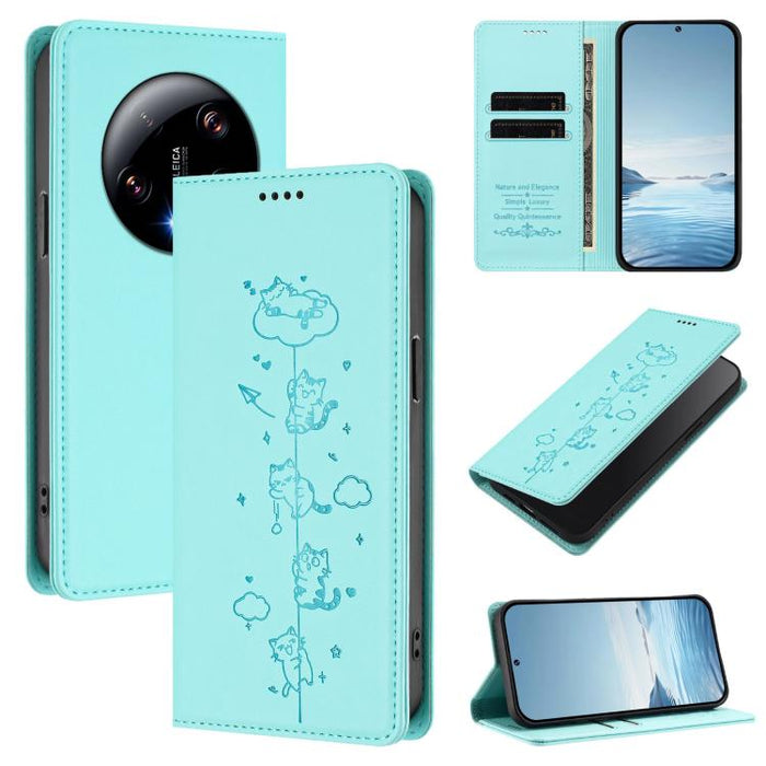 Funda para teléfono de cuero vegano magnética RFID con estampado de lindos gatos, For Xiaomi 13 Ultra, For Xiaomi Civi 3, For Xiaomi 13 Lite / Civi 2