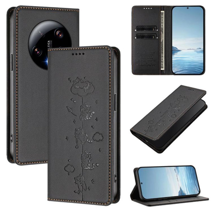 Funda para teléfono de cuero vegano magnética RFID con estampado de lindos gatos, For Xiaomi 13 Ultra, For Xiaomi Civi 3, For Xiaomi 13 Lite / Civi 2
