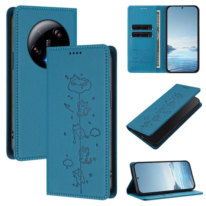 Funda para teléfono de cuero vegano magnética RFID con estampado de lindos gatos, For Xiaomi 13 Ultra, For Xiaomi Civi 3, For Xiaomi 13 Lite / Civi 2
