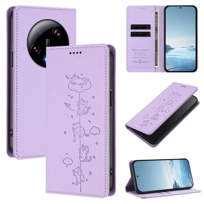 Funda para teléfono de cuero vegano magnética RFID con estampado de lindos gatos, For Xiaomi 13 Ultra, For Xiaomi Civi 3, For Xiaomi 13 Lite / Civi 2