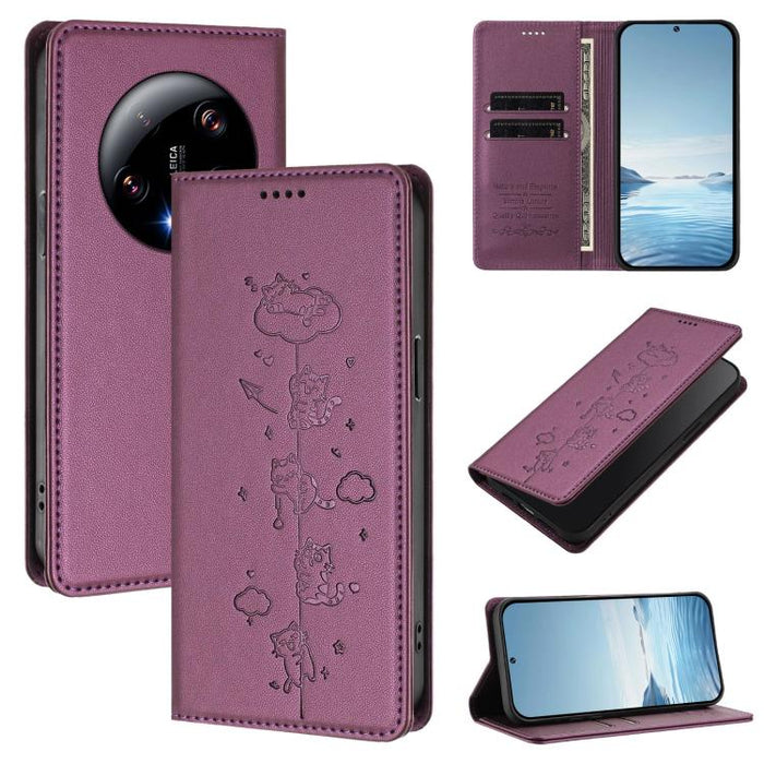 Funda para teléfono de cuero vegano magnética RFID con estampado de lindos gatos, For Xiaomi 13 Ultra, For Xiaomi Civi 3, For Xiaomi 13 Lite / Civi 2
