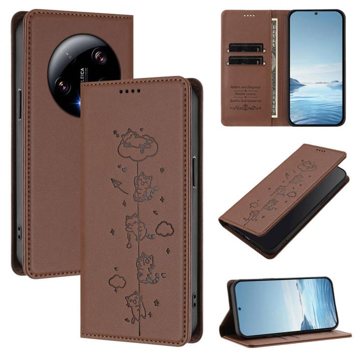 Funda para teléfono de cuero vegano magnética RFID con estampado de lindos gatos, For Xiaomi 13 Ultra, For Xiaomi Civi 3, For Xiaomi 13 Lite / Civi 2