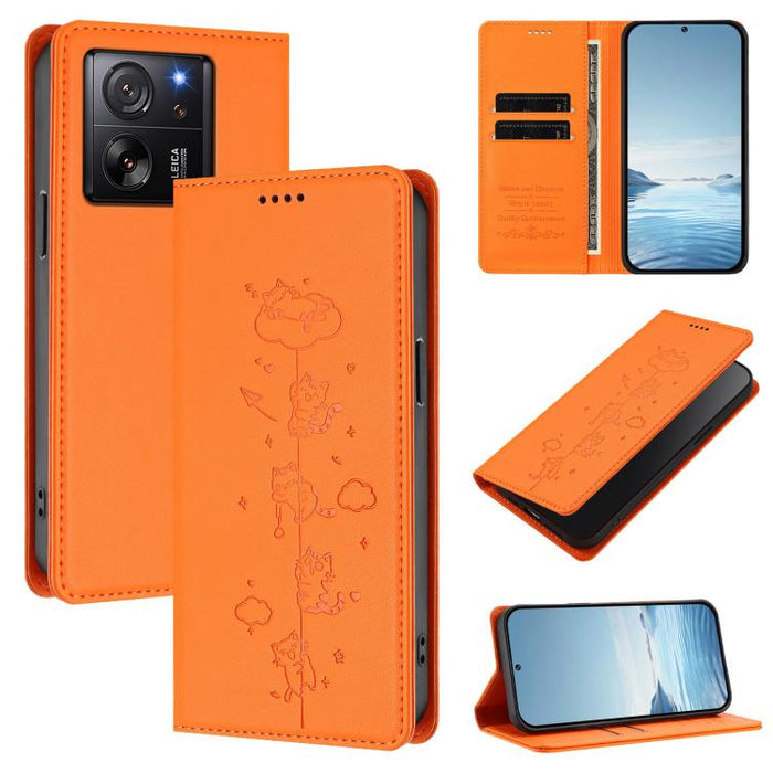 Funda para teléfono de cuero vegano magnética RFID con estampado de lindos gatos, For Xiaomi 14T, For Xiaomi Poco F6 / Redmi Turbo 3, For Xiaomi Poco F6 Pro / Redmi K70 / K70 Pro, For Xiaomi Poco X6 Neo / Redmi Note 13R Pro                             ...
