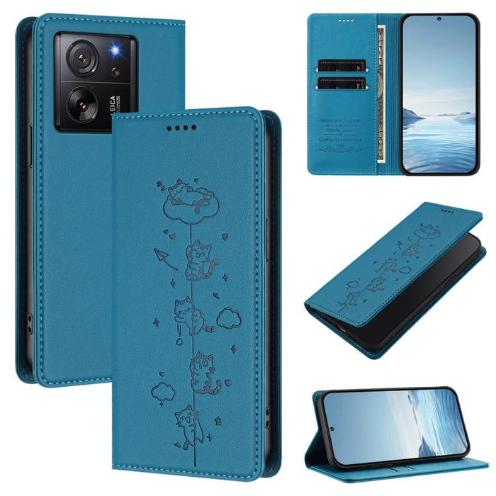 Funda para teléfono de cuero vegano magnética RFID con estampado de lindos gatos, For Xiaomi 14T, For Xiaomi Poco F6 / Redmi Turbo 3, For Xiaomi Poco F6 Pro / Redmi K70 / K70 Pro, For Xiaomi Poco X6 Neo / Redmi Note 13R Pro                             ...