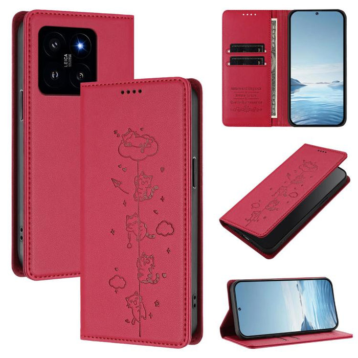 Funda para teléfono de cuero vegano magnética RFID con estampado de lindos gatos, For Xiaomi 14T, For Xiaomi Poco F6 / Redmi Turbo 3, For Xiaomi Poco F6 Pro / Redmi K70 / K70 Pro, For Xiaomi Poco X6 Neo / Redmi Note 13R Pro                             ...