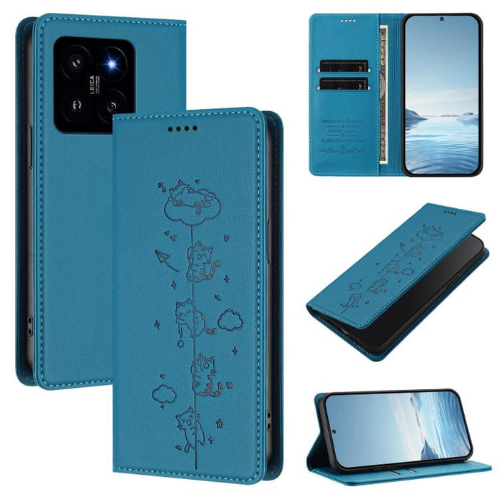 Funda para teléfono de cuero vegano magnética RFID con estampado de lindos gatos, For Xiaomi 14T, For Xiaomi Poco F6 / Redmi Turbo 3, For Xiaomi Poco F6 Pro / Redmi K70 / K70 Pro, For Xiaomi Poco X6 Neo / Redmi Note 13R Pro                             ...