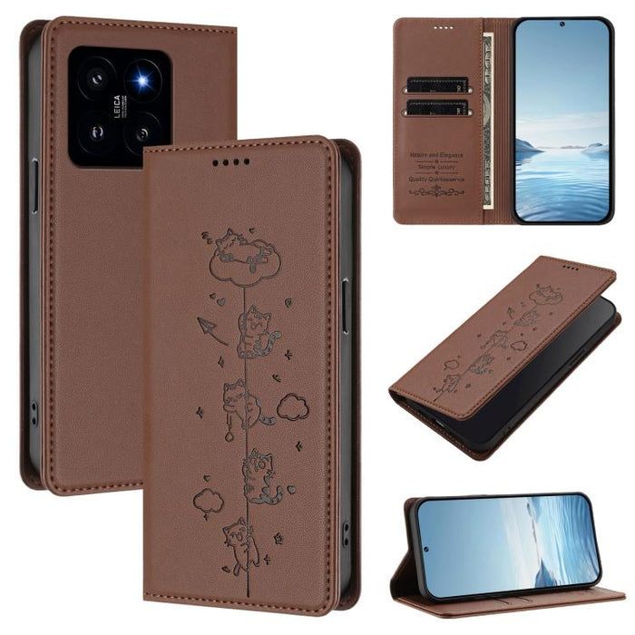 Funda para teléfono de cuero vegano magnética RFID con estampado de lindos gatos, For Xiaomi 14T, For Xiaomi Poco F6 / Redmi Turbo 3, For Xiaomi Poco F6 Pro / Redmi K70 / K70 Pro, For Xiaomi Poco X6 Neo / Redmi Note 13R Pro                             ...