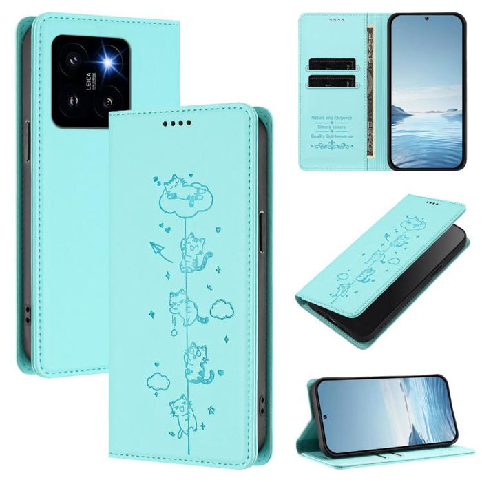 Funda para teléfono de cuero vegano magnética RFID con estampado de lindos gatos, For Xiaomi 14T, For Xiaomi Poco F6 / Redmi Turbo 3, For Xiaomi Poco F6 Pro / Redmi K70 / K70 Pro, For Xiaomi Poco X6 Neo / Redmi Note 13R Pro                             ...