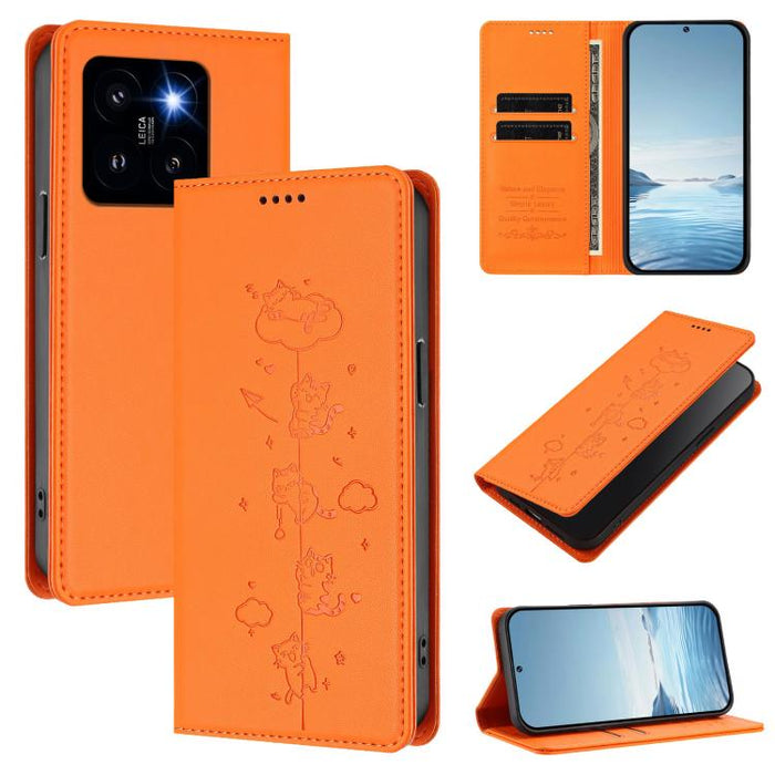 Funda para teléfono de cuero vegano magnética RFID con estampado de lindos gatos, For Xiaomi 14T, For Xiaomi Poco F6 / Redmi Turbo 3, For Xiaomi Poco F6 Pro / Redmi K70 / K70 Pro, For Xiaomi Poco X6 Neo / Redmi Note 13R Pro                             ...