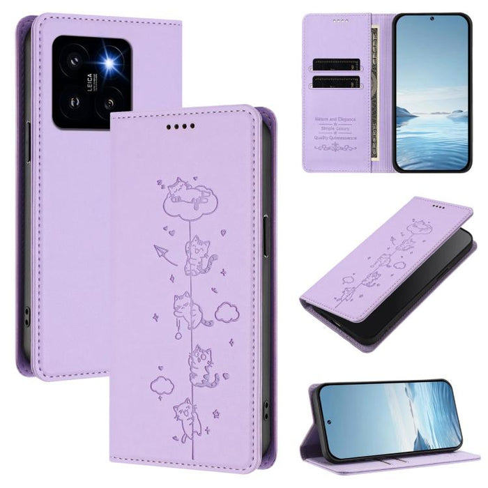 Funda para teléfono de cuero vegano magnética RFID con estampado de lindos gatos, For Xiaomi 14T, For Xiaomi Poco F6 / Redmi Turbo 3, For Xiaomi Poco F6 Pro / Redmi K70 / K70 Pro, For Xiaomi Poco X6 Neo / Redmi Note 13R Pro                             ...