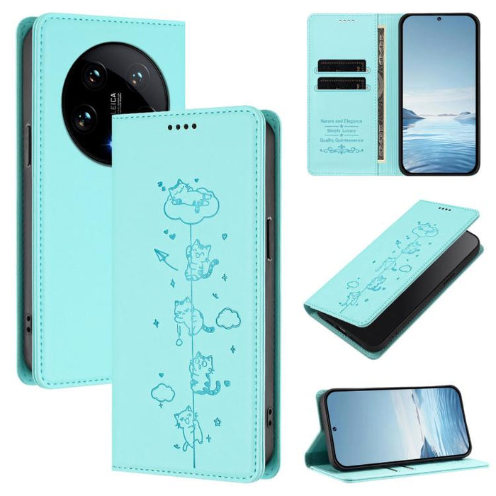 Funda para teléfono de cuero vegano magnética RFID con estampado de lindos gatos, For Xiaomi 14T, For Xiaomi Poco F6 / Redmi Turbo 3, For Xiaomi Poco F6 Pro / Redmi K70 / K70 Pro, For Xiaomi Poco X6 Neo / Redmi Note 13R Pro                             ...