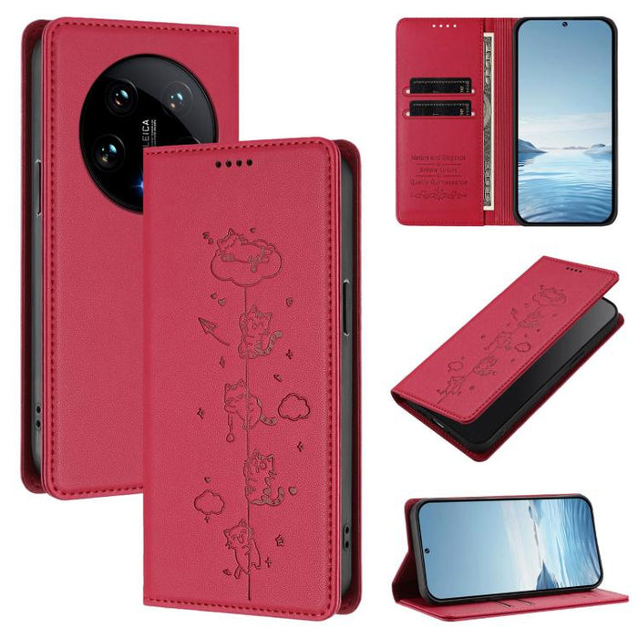 Funda para teléfono de cuero vegano magnética RFID con estampado de lindos gatos, For Xiaomi 14T, For Xiaomi Poco F6 / Redmi Turbo 3, For Xiaomi Poco F6 Pro / Redmi K70 / K70 Pro, For Xiaomi Poco X6 Neo / Redmi Note 13R Pro                             ...
