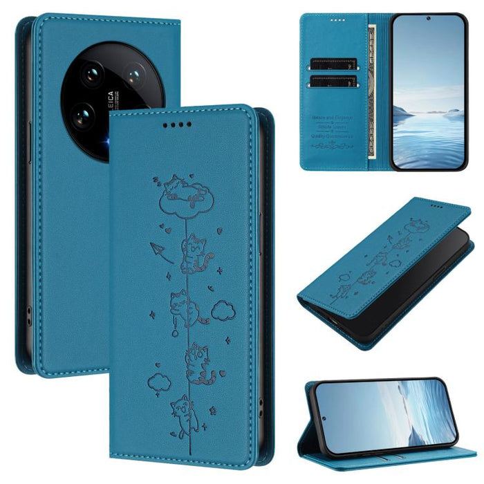 Funda para teléfono de cuero vegano magnética RFID con estampado de lindos gatos, For Xiaomi 14T, For Xiaomi Poco F6 / Redmi Turbo 3, For Xiaomi Poco F6 Pro / Redmi K70 / K70 Pro, For Xiaomi Poco X6 Neo / Redmi Note 13R Pro                             ...