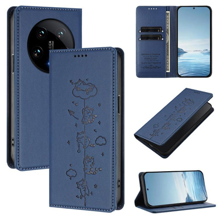 Funda para teléfono de cuero vegano magnética RFID con estampado de lindos gatos, For Xiaomi 14T, For Xiaomi Poco F6 / Redmi Turbo 3, For Xiaomi Poco F6 Pro / Redmi K70 / K70 Pro, For Xiaomi Poco X6 Neo / Redmi Note 13R Pro                             ...