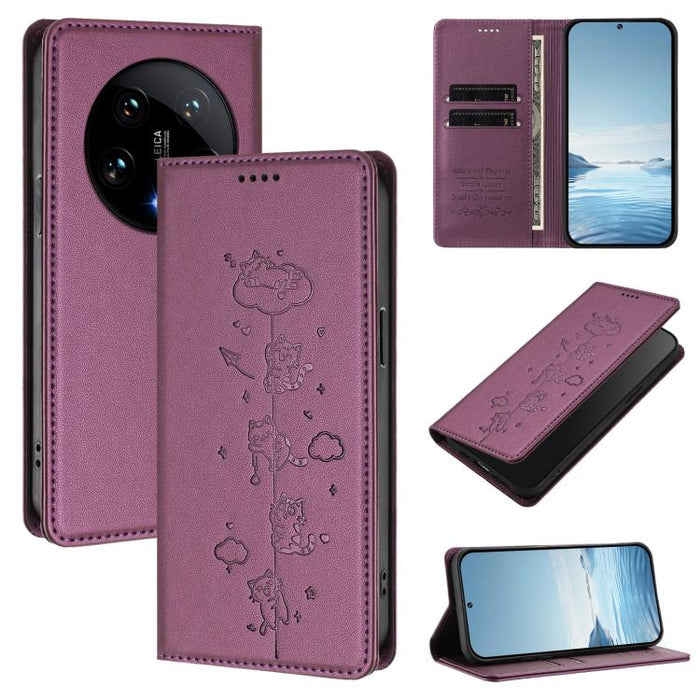 Funda para teléfono de cuero vegano magnética RFID con estampado de lindos gatos, For Xiaomi 14T, For Xiaomi Poco F6 / Redmi Turbo 3, For Xiaomi Poco F6 Pro / Redmi K70 / K70 Pro, For Xiaomi Poco X6 Neo / Redmi Note 13R Pro                             ...