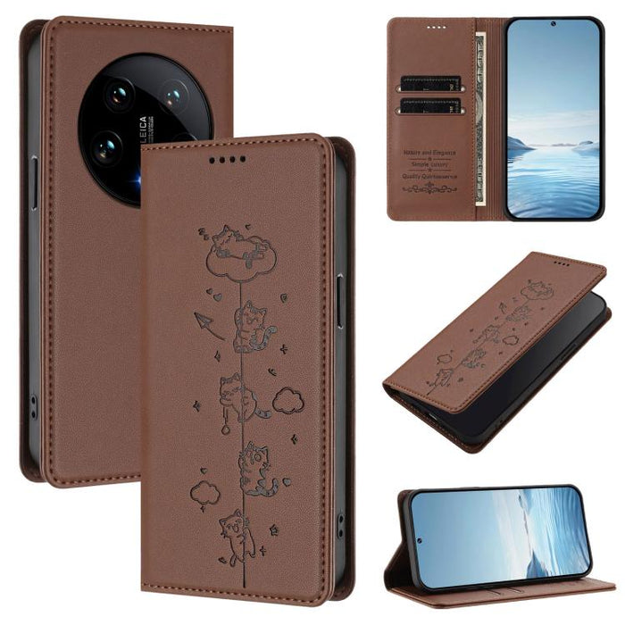 Funda para teléfono de cuero vegano magnética RFID con estampado de lindos gatos, For Xiaomi 14T, For Xiaomi Poco F6 / Redmi Turbo 3, For Xiaomi Poco F6 Pro / Redmi K70 / K70 Pro, For Xiaomi Poco X6 Neo / Redmi Note 13R Pro                             ...