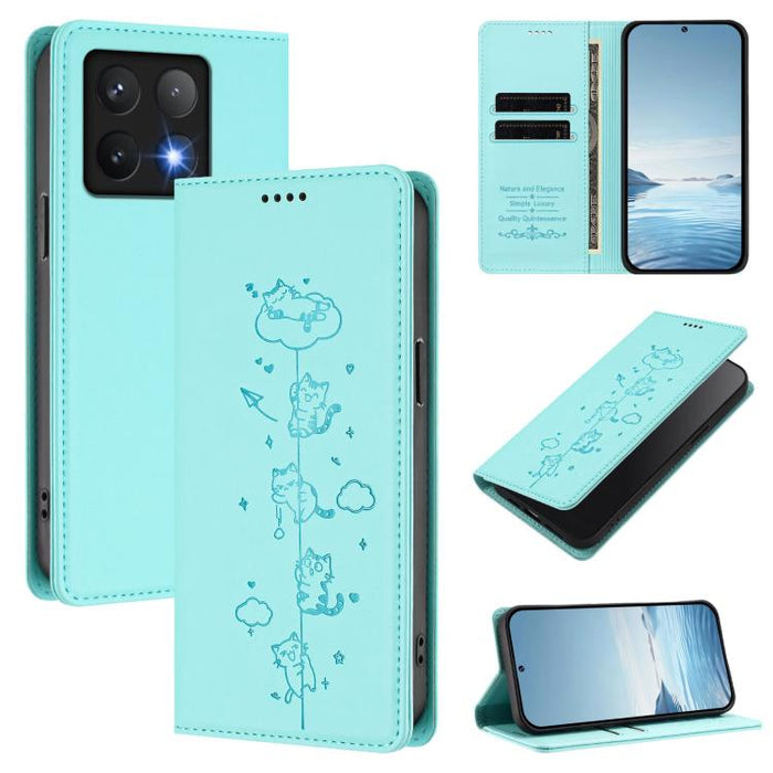 Funda para teléfono de cuero vegano magnética RFID con estampado de lindos gatos, For Xiaomi Civi 5 Pro, For Xiaomi 15S Pro, For Xiaomi Poco F7 / Redmi Turbo 4 Pro, For Xiaomi Poco M7 5G / Poco C75 / Redmi A4 5G, For Xiaomi 15 Ultra                    ...