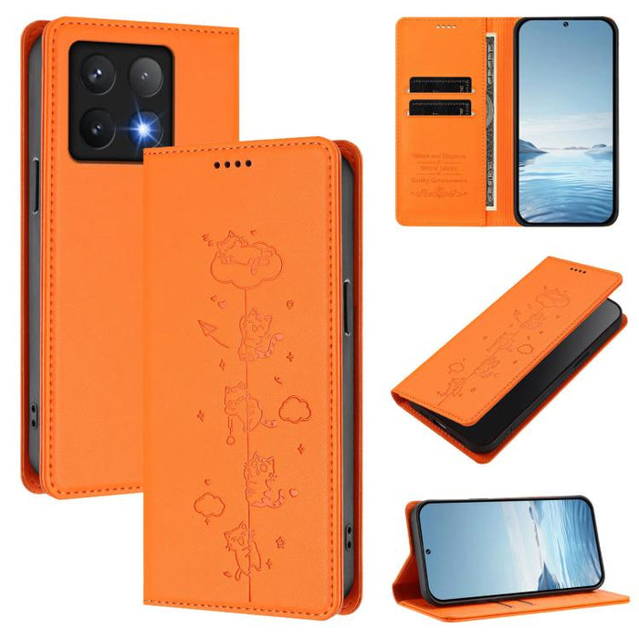Funda para teléfono de cuero vegano magnética RFID con estampado de lindos gatos, For Xiaomi Civi 5 Pro, For Xiaomi 15S Pro, For Xiaomi Poco F7 / Redmi Turbo 4 Pro, For Xiaomi Poco M7 5G / Poco C75 / Redmi A4 5G, For Xiaomi 15 Ultra                    ...