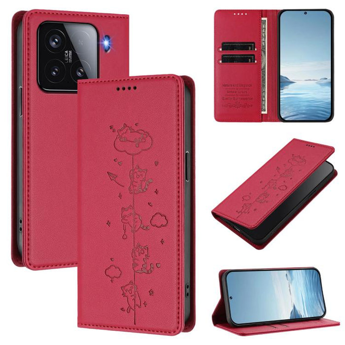 Funda para teléfono de cuero vegano magnética RFID con estampado de lindos gatos, For Xiaomi Civi 5 Pro, For Xiaomi 15S Pro, For Xiaomi Poco F7 / Redmi Turbo 4 Pro, For Xiaomi Poco M7 5G / Poco C75 / Redmi A4 5G, For Xiaomi 15 Ultra                    ...