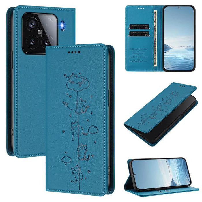 Funda para teléfono de cuero vegano magnética RFID con estampado de lindos gatos, For Xiaomi Civi 5 Pro, For Xiaomi 15S Pro, For Xiaomi Poco F7 / Redmi Turbo 4 Pro, For Xiaomi Poco M7 5G / Poco C75 / Redmi A4 5G, For Xiaomi 15 Ultra                    ...
