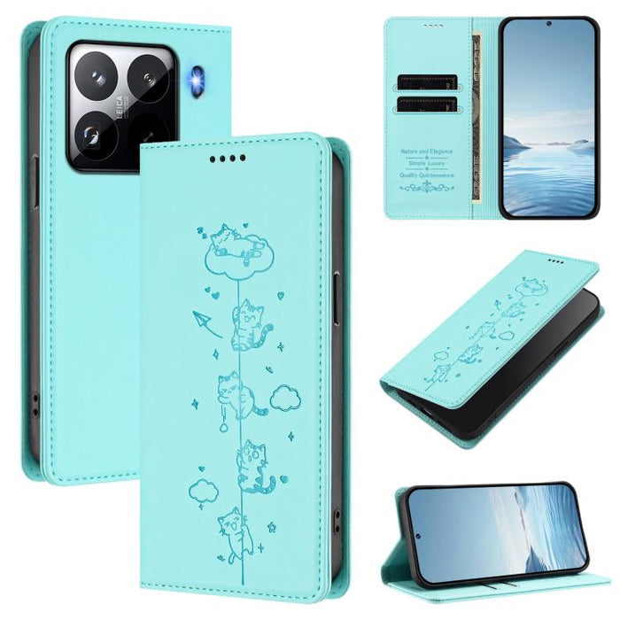 Funda para teléfono de cuero vegano magnética RFID con estampado de lindos gatos, For Xiaomi Civi 5 Pro, For Xiaomi 15S Pro, For Xiaomi Poco F7 / Redmi Turbo 4 Pro, For Xiaomi Poco M7 5G / Poco C75 / Redmi A4 5G, For Xiaomi 15 Ultra                    ...