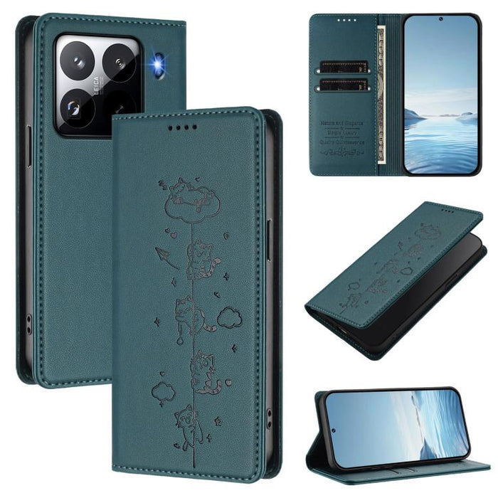 Funda para teléfono de cuero vegano magnética RFID con estampado de lindos gatos, For Xiaomi Civi 5 Pro, For Xiaomi 15S Pro, For Xiaomi Poco F7 / Redmi Turbo 4 Pro, For Xiaomi Poco M7 5G / Poco C75 / Redmi A4 5G, For Xiaomi 15 Ultra                    ...