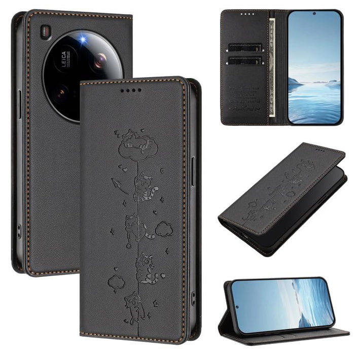 Funda para teléfono de cuero vegano magnética RFID con estampado de lindos gatos, For Xiaomi Civi 5 Pro, For Xiaomi 15S Pro, For Xiaomi Poco F7 / Redmi Turbo 4 Pro, For Xiaomi Poco M7 5G / Poco C75 / Redmi A4 5G, For Xiaomi 15 Ultra                    ...