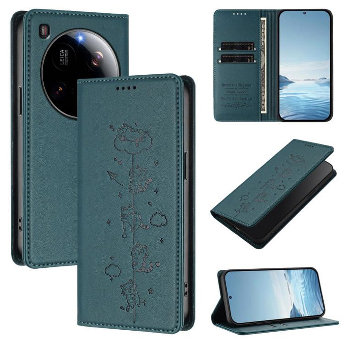 Funda para teléfono de cuero vegano magnética RFID con estampado de lindos gatos, For Xiaomi Civi 5 Pro, For Xiaomi 15S Pro, For Xiaomi Poco F7 / Redmi Turbo 4 Pro, For Xiaomi Poco M7 5G / Poco C75 / Redmi A4 5G, For Xiaomi 15 Ultra                    ...