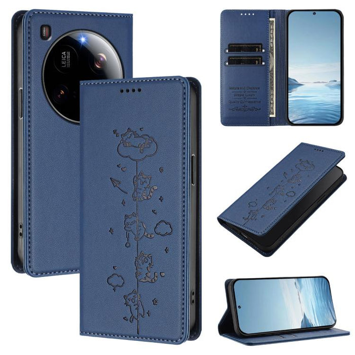 Funda para teléfono de cuero vegano magnética RFID con estampado de lindos gatos, For Xiaomi Civi 5 Pro, For Xiaomi 15S Pro, For Xiaomi Poco F7 / Redmi Turbo 4 Pro, For Xiaomi Poco M7 5G / Poco C75 / Redmi A4 5G, For Xiaomi 15 Ultra                    ...