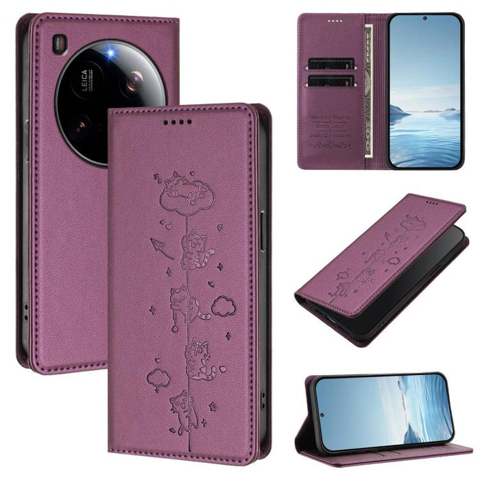 Funda para teléfono de cuero vegano magnética RFID con estampado de lindos gatos, For Xiaomi Civi 5 Pro, For Xiaomi 15S Pro, For Xiaomi Poco F7 / Redmi Turbo 4 Pro, For Xiaomi Poco M7 5G / Poco C75 / Redmi A4 5G, For Xiaomi 15 Ultra                    ...