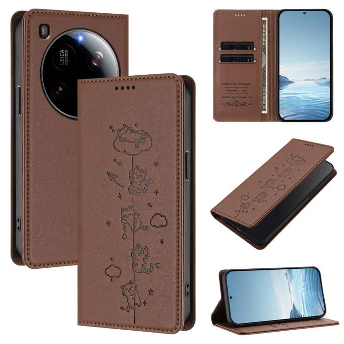 Funda para teléfono de cuero vegano magnética RFID con estampado de lindos gatos, For Xiaomi Civi 5 Pro, For Xiaomi 15S Pro, For Xiaomi Poco F7 / Redmi Turbo 4 Pro, For Xiaomi Poco M7 5G / Poco C75 / Redmi A4 5G, For Xiaomi 15 Ultra                    ...