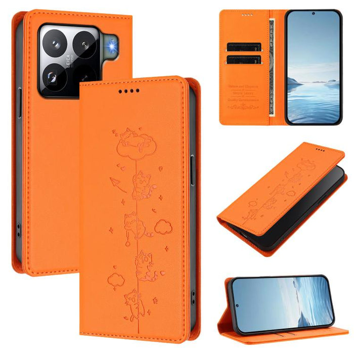 Funda para teléfono de cuero vegano magnética RFID con estampado de lindos gatos, For Xiaomi Civi 5 Pro, For Xiaomi 15S Pro, For Xiaomi Poco F7 / Redmi Turbo 4 Pro, For Xiaomi Poco M7 5G / Poco C75 / Redmi A4 5G, For Xiaomi 15 Ultra                    ...