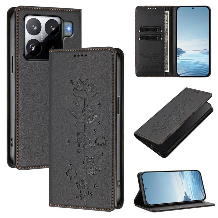 Funda para teléfono de cuero vegano magnética RFID con estampado de lindos gatos, For Xiaomi Civi 5 Pro, For Xiaomi 15S Pro, For Xiaomi Poco F7 / Redmi Turbo 4 Pro, For Xiaomi Poco M7 5G / Poco C75 / Redmi A4 5G, For Xiaomi 15 Ultra                    ...