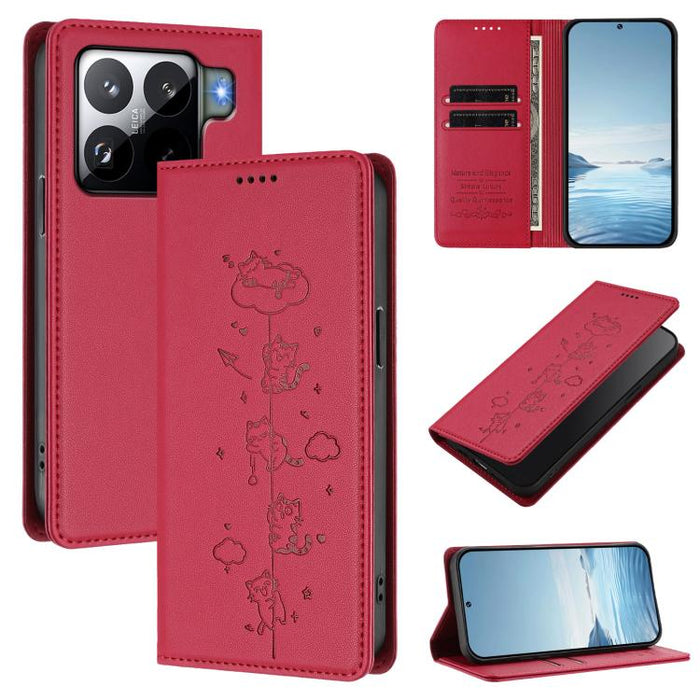 Funda para teléfono de cuero vegano magnética RFID con estampado de lindos gatos, For Xiaomi Civi 5 Pro, For Xiaomi 15S Pro, For Xiaomi Poco F7 / Redmi Turbo 4 Pro, For Xiaomi Poco M7 5G / Poco C75 / Redmi A4 5G, For Xiaomi 15 Ultra                    ...